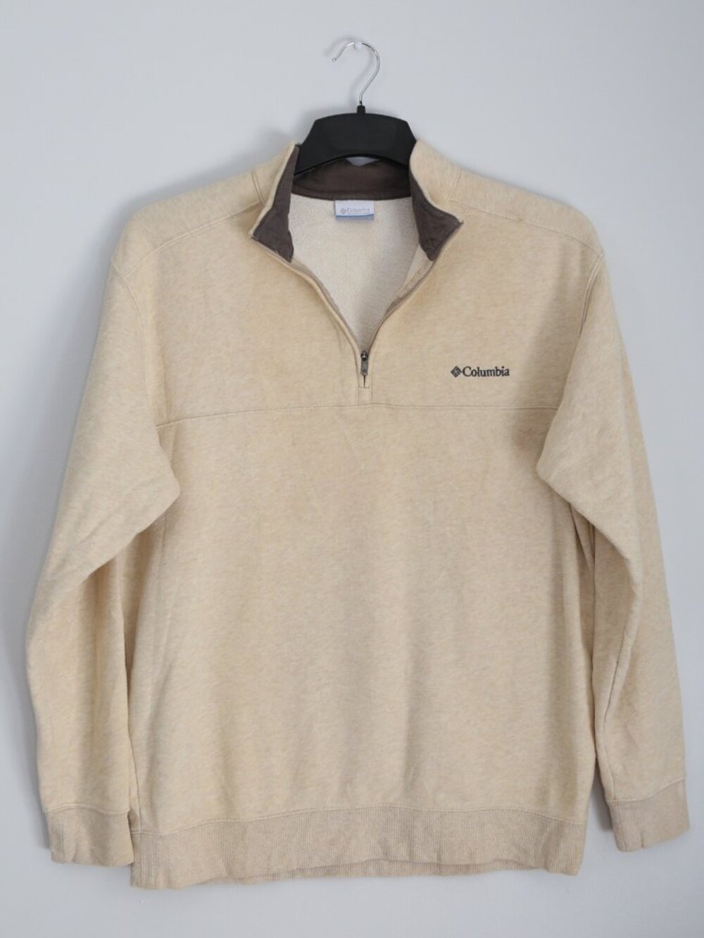 Columbia Mens Large Quarter Zip Fleece Lined Pullover Beige Outdoor Casual